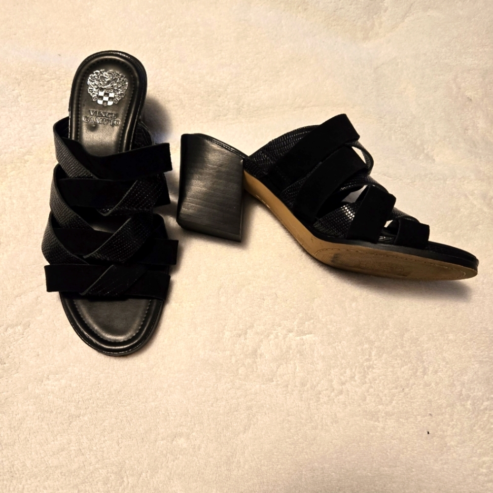 Vince Camuto Womens Black Strappy Sandals "Deljesta" Slide On Size 7M